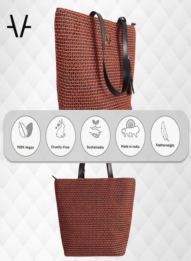 Avake Crimson Cross Tote Bag with Raffia and Vegan Leather Accents | Fits 14-Inch Laptop | Stylish & Durable | Lightweight Shoulder Bag for Work, Travel & Daily Use | Made in India - Image 4